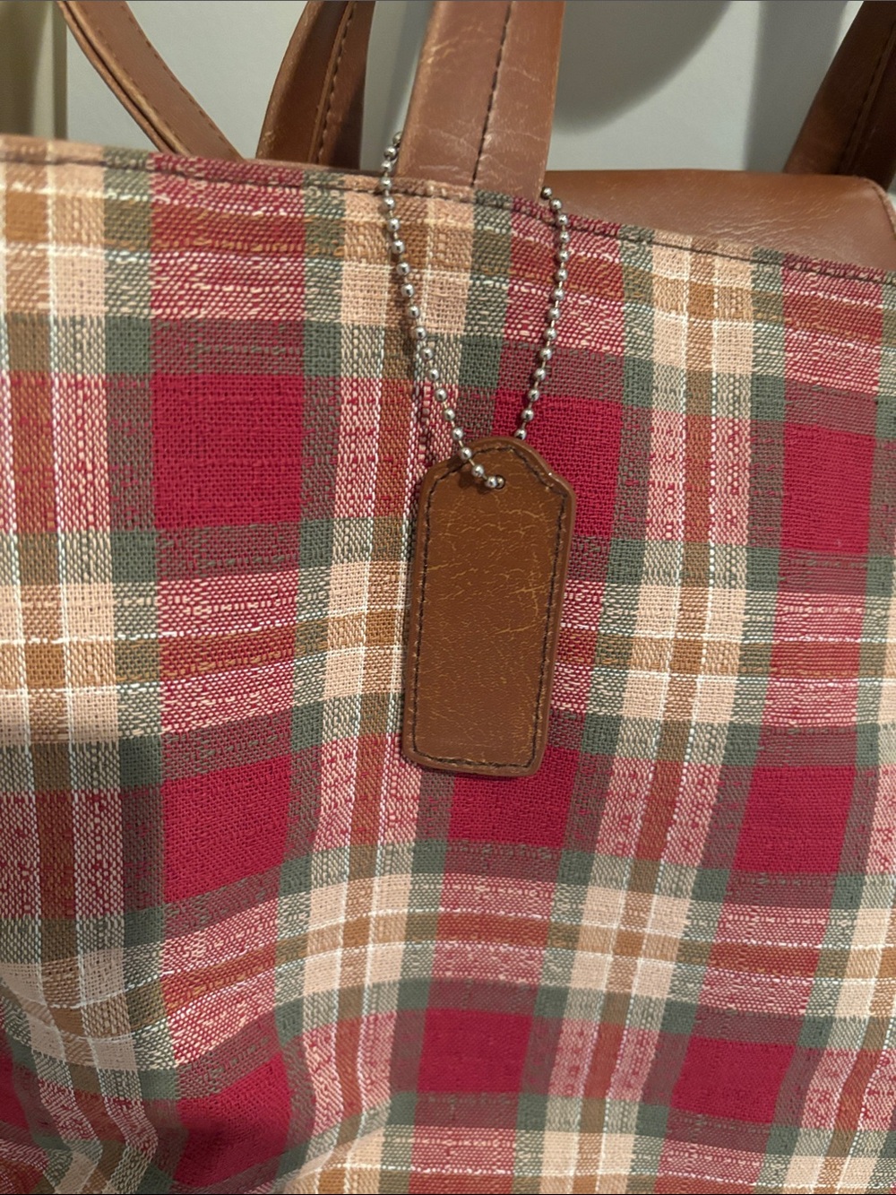 Vtg Longaberger Homestead Red Plaid Canvas Tote Bag Shoulder Purse - Picture 2 of 11